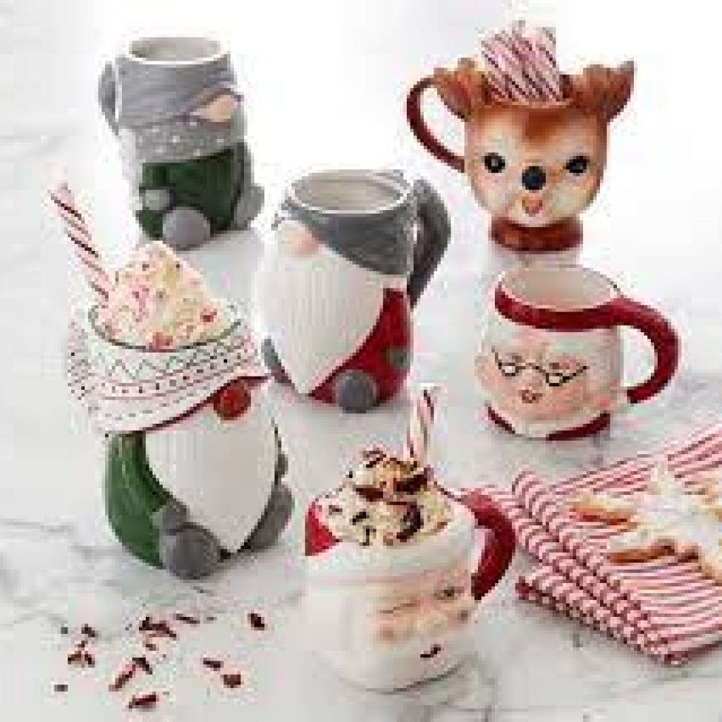 Santa Claus Mugs with hot cocoa.